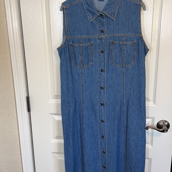 Vintage Sleeveless Denim MIDI Dress Sz L - Picture 1 of 12